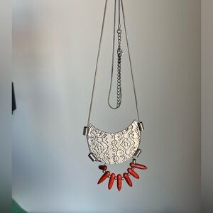 Free People long silver necklace with orange detailing